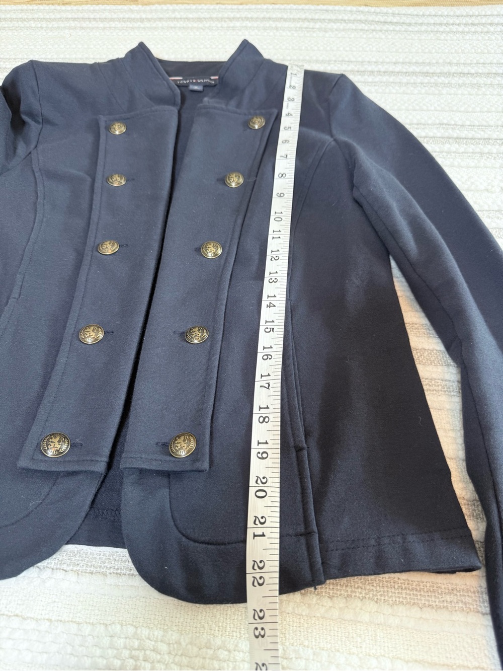 Tommy Hilfiger Military Band Jacket Navy Stand Collar Knit Blazer Gold Buttons M - Picture 11 of 15